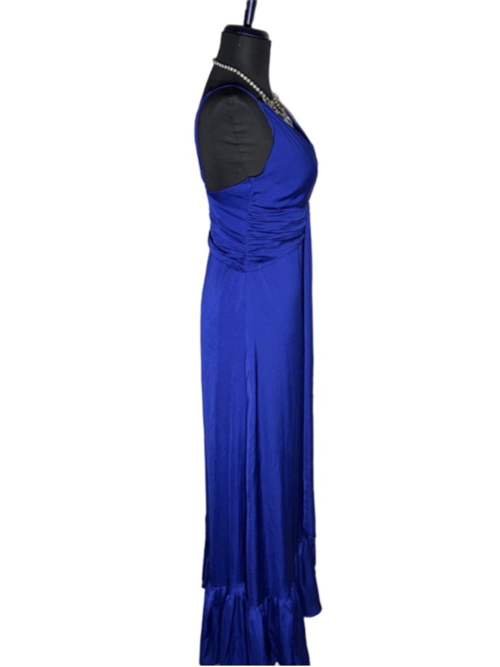 Minuet royal blue cocktail maxi dress fit flare ruched waist low sexy back sz L - Picture 3 of 14